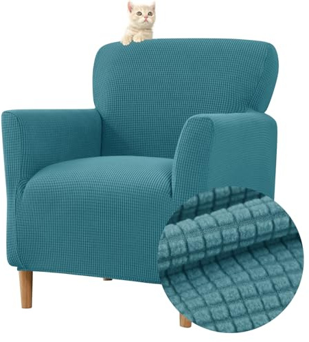 Highdi Stretch Sesselhusse - Elastische Jacquard Sofaüberzug für Clubsessel Mit Armlehne - Weicher Sesselschoner Sitzbezug Hussen (Türkis)