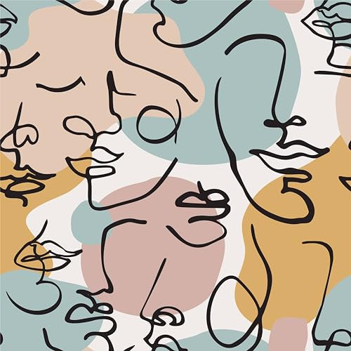 Papier peint autocollant - Motif visage abstrait - 44,5 x 300 cm - Art abstrait - Motif visage humain - Papier peint amovible et imperméable - Pour salon, chambre à coucher