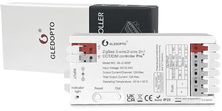 GLEDOPTO ZigBee 3.0 Pro+ 2in1 CCT Dimmer LED Strip Controller Ribbon Controller DC12-24V Max12A Hub Alexa Homey Tuya Smart Life APP Control