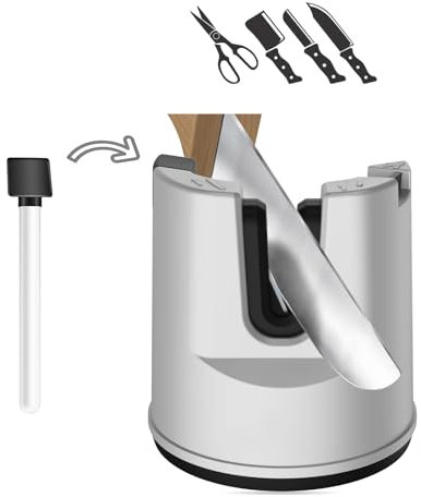 Fiyuer Affilacoltelli Professionale, 3 in 1 Affilacoltelli, con Base a Ventosa Antiscivolo, Regolabile Automaticamente, per Lame Dritte, Dentellate e Forbici