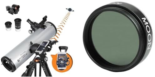 Celestron 22461 StarSense Explore DX 130 Newtonian Reflector Telescope with Smartphone App-enabled Technology - Black & 94119-A 1.25 inch Moon Filter - Suitable for Lunar Observation