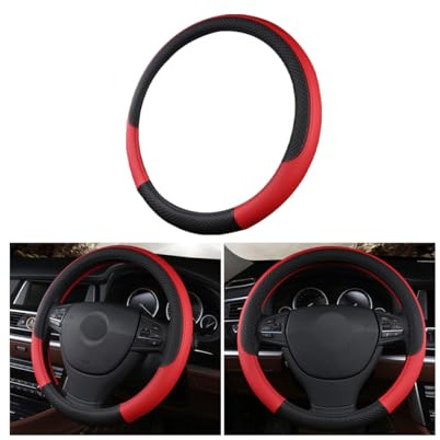 CGEAMDY Lenkradbezug Auto, Mikrofaser-Leder-Lenkradabdeckung, Sport Anti Rutsch Universal Lenkradbezug, Lenkrad Abdeckung Echtes Leder Breathable(Rot Schwarz)