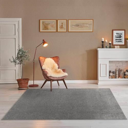 Taracarpet Teppich Kurzflor weicher flachflor Uni Bodenbelag ZOE fürs Wohnzimmer, Kinderzimmer, Schlafzimmer und die Küche geeignet Dunkelgrau anthrazit 200x280 cm