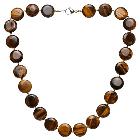 TreasureBay Handgefertigte Edelstein-Perlenkette für Damen – 16mm Naturstein Halskette mit Rundscheiben-Perlen