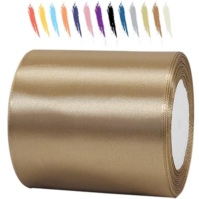 100mm Champagne Or Ruban Satin pour Emballage Des Cadeaux,23 mètres Polyester Rubans pour Bouquets,Ballon,Couture,Nœuds,Gâteau,Satin Ruban Roll pour Décoration de Mariage/Anniversaire/Noël/Fête