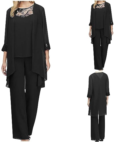 Hosenanzug Damen Chiffon Lose Mode Freizeitanzug Einfarbig Spitze Lounge Set Neues 2024 Kleidungsset Lose Freizeit Hosenanzug Atmungsaktiv Undurchsichtig Outfit Sommer Elegant Anzug (Schwarz, 4XL)