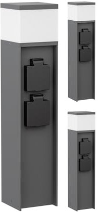 ledscom.de 3 Stück Wegelicht/Pollerleuchte PODEL für außen, IP44, 39 cm, anthrazit, 1x G9 max. 10W, 2 Steckdosen