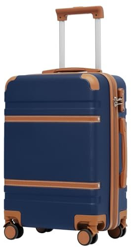 COOLIFE Koffer, Reisekoffer mit TSA-Schloss Teleskopgriff und 4 Zwillingsrollen, Rollkoffer für Reisen und Geschäftsreisen (Blau/Braun, Handgepäck)