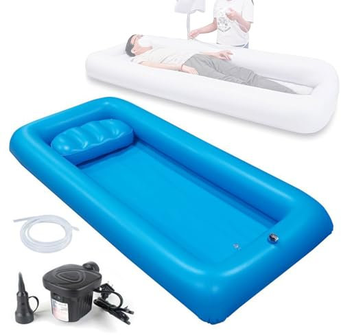 Kit de bañera y Ducha Inflable Junto a la Cama, Sistema portátil de Lavabo de PVC para Lavado del Cuerpo con Bomba de Aire, Ayuda para bañarse en la Cama para discapacitados, Ancianos y Pacientes