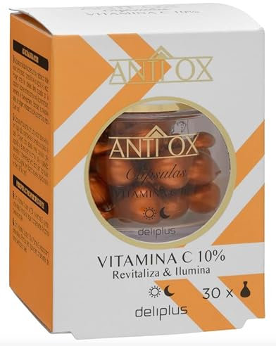 Capsules antioxydantes visage à texture riche et soyeuse à double action 30 x 0,50 ml Vitamine C 10 % revitalise et illumine. Deliplus