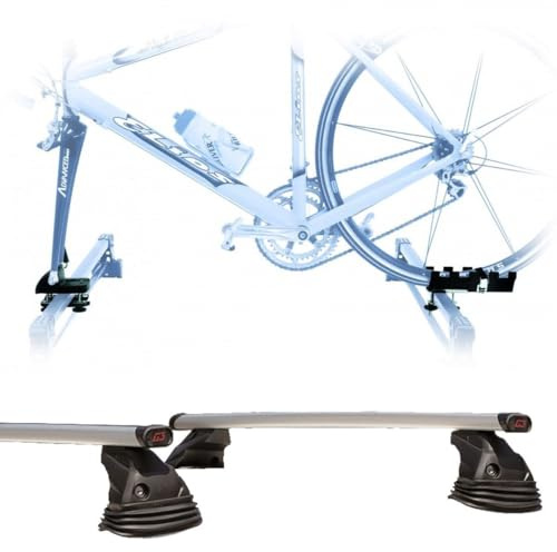 Set Fahrradträger + Dachträger, hergestellt für VW Golf Sportsvan, Befestigung an der Universalgabel, Stangen 110 cm, einfache Montage