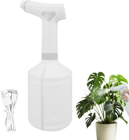 Botella pulverizadora eléctrica de 1 litro, tanque de agua transparente de gran capacidad, atomización ultrafina, herramienta de riego silenciosa, 1200 mAh para riego de plantas, limpieza del hogar