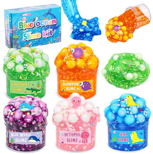 Ltteaoy 5 Stück Crystal Slime Kit,Nicht klebrig und Super Soft,Stressabbau Spielzeug für Kinder,Schleim Set für Mädchen Jungen ab 6-12 Jahren, Geburtstag,Weihnachten,Ostern