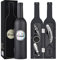 Wine Accessories Gift 5 Pcs/Set, Wine Bottle Corkscrew Opener,Stopper, Drip Ring, Foil Cutter Wine Pourer, Best Gifts for Wine Lover, Black