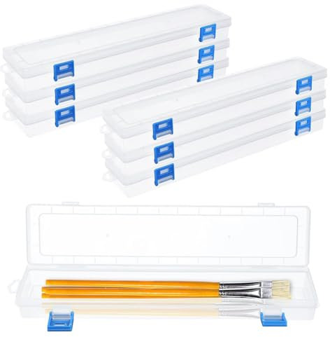Mircube 6Pcs Plastic Paint Brush Storage Box,13 Inch Clear Paint Brush Holder Drawing Pen Container with Buckle Plastic Paint