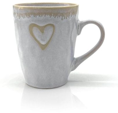 Mea-Living Stoneware Heart Mug with Handle, Polar White, Handmade Stoneware, 400 ml, Beautiful Handmade Tableware