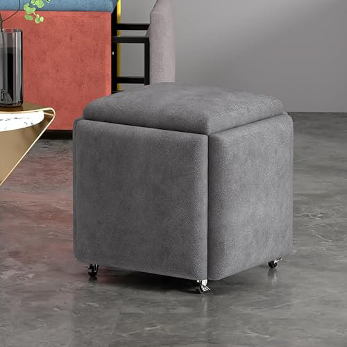 Moderner dunkelgrauer Würfelsitz mit drehbaren Rollen, stapelbarer Ottomanhocker für Schlafzimmer, Rollstuhl mit beweglichem Fußhocker, 35,6 x 35,6 cm