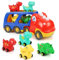 Weinsamkeit Dinosauro Camion Giocattolo per Bambini con Suono Ruggito, 5 in 1 Camion Macchinine per Bambini 3 4 5 Anni (Rosso)