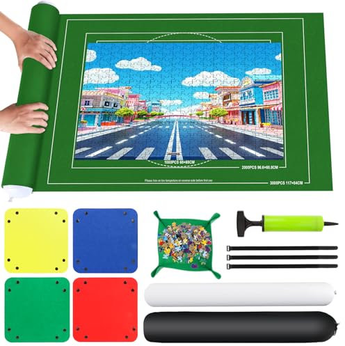 VFANDV Puzzle Matte, Puzzlematte 1000 1500 2000 3000 Teile Puzzle Teppich Puzzle Rollmatte - Tragbare Puzzlematte Puzzle Roll Storage Mat, 100 * 140CM (grün)