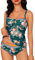 Aottori Maillot de Bain Femme 2 Pièce Tankini Imprimé Rembourré Maillot avec Short Maillots de Bain Push Up Bikini Rayures Rembourré Beachwear Vert Rose XXL