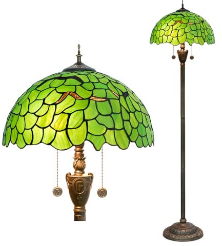 wecrejoni Tiffany Floor Lamp,Floor Lamps for Living Room, Green Leaf Style Glass Floor Lamp,Standing Lamp for Bedroom for Living Room Dorm Office Aesthetic Home Decor