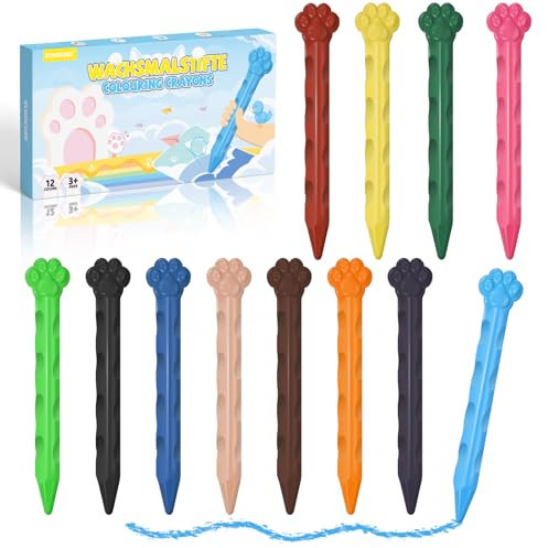 ECHOCUBE 12 Colores Crayones para Niños, Crayones de Cera No Tóxicos para Niños de 3 Años en adelante, Crayones Lavables para Colorear para Niños Artes y Manualidades, Rellenos para Bolsas de Fiesta