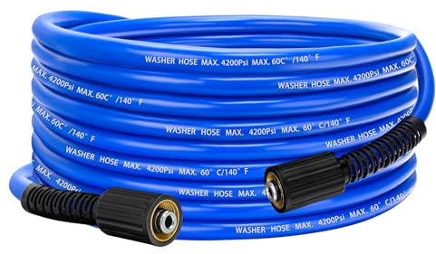 Pressure Power Washer Hose 30 FT x 1/4, Super Flexible Kink Resistant Car Washer Replacement with M22 Fittings for Ryobi Troy Bilt Flexzilla Greenworks Craftsman & More, 4200PSI