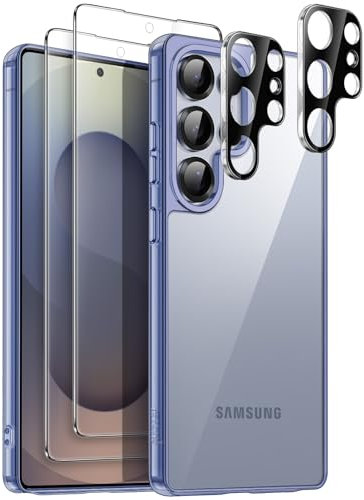JETech 5 in 1 Cover per Samsung Galaxy S25 Ultra 5G con 2 Pellicola Protettiva e 2 Protezione per Obiettivo Fotocamera, Anti Ingiallimento Antiurto Cellulare Custodia (Titanium Silverblue)