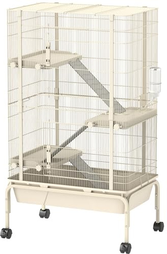 PawHut Freigehege Kleintiergehege mit 3 Rampen 69 x 44 x 120 cm Beige