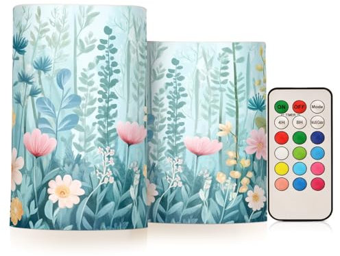 Cgiub Candele senza fiamma a forma di fiori di bosco, 2 pezzi, a batteria, con telecomando e timer, per feste, matrimoni, decorazioni per la casa