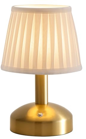 NEWSEE LED Cordless Small Table Lamp, Portable Fabric Shade Bedside Lamp, Touch-Dimmable, 5000mAh Rechargeable Battery Operated Light for Bedroom, Living Room, Night Light, Bar, Restaurant (Gold)