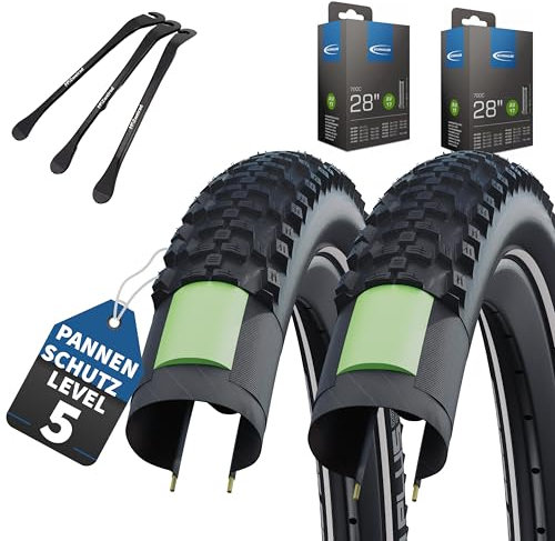 2er Set Schwalbe Fahrradreifen Smart Sam Plus 28 Zoll x 1.60 Zoll (42-622) + auswählbar mit Schläuchen AV/DV/SV/Ohne + 3 MSZweirad Reifenheber (AV-Ventil Schläuche, 28x1.60 Zoll (42-622))
