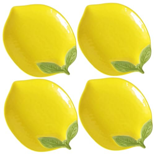 AZIDWERYQ 4pcs Zitronenplatten 6x4 Zoll niedlich Cartoon Zitronenförmige Keramiklöffel Ruhe Mehrzweck für Heimküchentheke