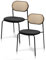 KHG 2er Set Esszimmerstühle mit Wiener Geflecht & Rattanlehne - Ethno Design, Mikrofaser Sitzfläche, schwarz Metallgestell, Polsterstuhl bis 120 kg belastbar - Retro Stühle für Küche & Esszimmer