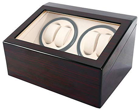 Malkoaswe Automatik Uhrenbeweger Geräuschlos drehendes Zubehör braun 4+6 Uhren Aufbewahrungsbox aus Holz， mit leisem Motor Netzteil für Automatikuhren