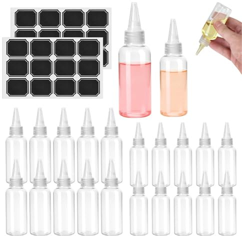 WeeGoo 24 Pcs Plastic Squeeze Bottles, 30ml/60ml Clear Condiment Bottle | Squeezable, Bottle with Nozzles, with stickers, for Sauce, Oil, Liquid, DIY Crafts