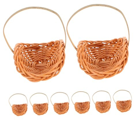 WEKAMOS 8 Stück Teiliges Miniatur Imitations-rattan Körbe mit Griffen Kleine Handgewebte Puppenhaus Körbe Dekorative Mini-weidenkörbe für Feengarten Hochzeit und Süßigkeitenhalter