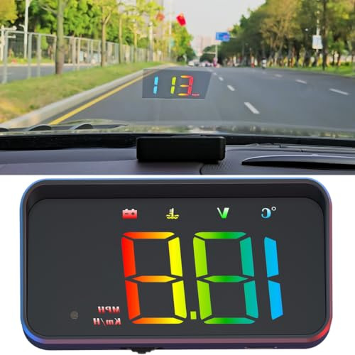 AutoGadgets24® Head-Up Display Auto | HUD OBD2 mit 3,5 Zoll Farbdisplay, Geschwindigkeitsmesser, Tachometer, Sicherheitsalarme | Einfache Installation mit OBD-2 Stecker
