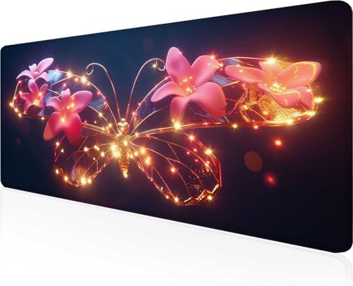 Fleur Tapis de Souris 900x400x3mm Grand Tapis Souris XXL, Jaune Mouse Pad, à Bords Cousus, Base en Caoutchouc Antidérapante, sous Main pour Clavier Pad, Decor Maison, Cadeaux pour Hommes PjY6685 D-6