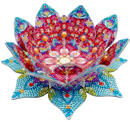 Lotus Diamant Painting Kerzenständer Kerzenhalter, 5D Teelichthalter Tischdeko Kerzen Ständer, DIY Diamant Malerei Malen nach Zahlen Erwachsene Duftlichthalter Tisch Deko