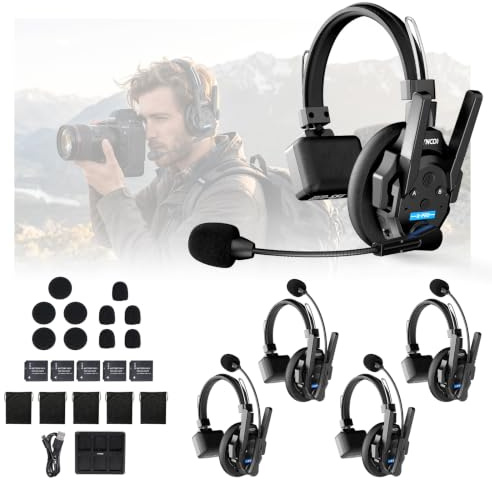 SYNCO XTALK XPRO5 Cuffia Intercom Doppia Antenna per Cinema e Team (5PCS) | 500m/1640ft, 2.4GHz Full-Duplex, AEC Cancellazione Rumore, Monitor 3.5mm, Batteria 24H, per Cantieri, Magazzini, Interviste