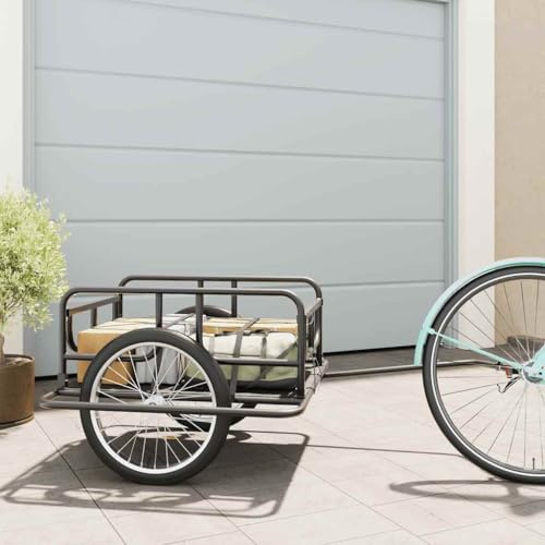 Kaloriko Fahrradanhänger Stahl Schwarz 130x73x48,5 cm klappbar mit Schnellkupplung für Lasten Transport Gepäck Einkäufe Outdoor Reise Alltag, zuverlässiger Velo Trailer mit Deichsel und 50 kg