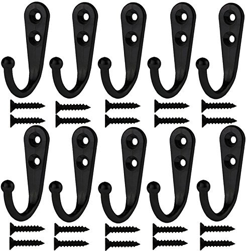 Umsole 10 Pieces Wall Mounted Hooks Coat Hooks Robe Hooks Hangers with 20 Pieces Screws in Nickel,Black