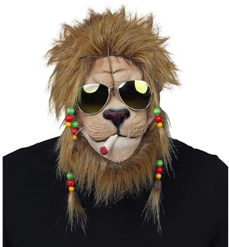 W WIDMANN MILANO Party Fashion 03302 - Halbmaske Cooler Rasta Löwe mit Plüschmähne, Tiermaske, Karneval, Mottoparty