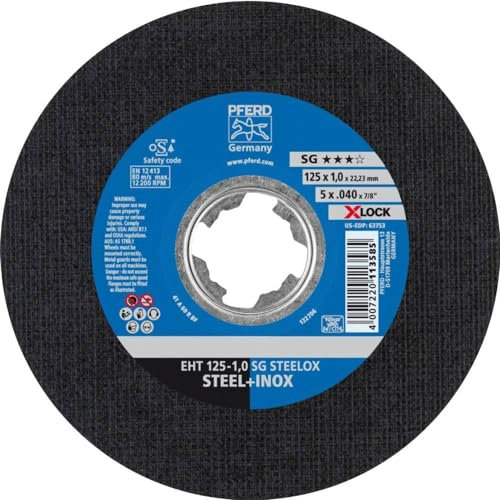 PFERD Trennscheibe, 25 Stück, 125 x 1,0mm, gerade, X-LOCK (22,23 mm), SG STEELOX, 61341113 – für schnelle und komfortable Werkzeugwechsel