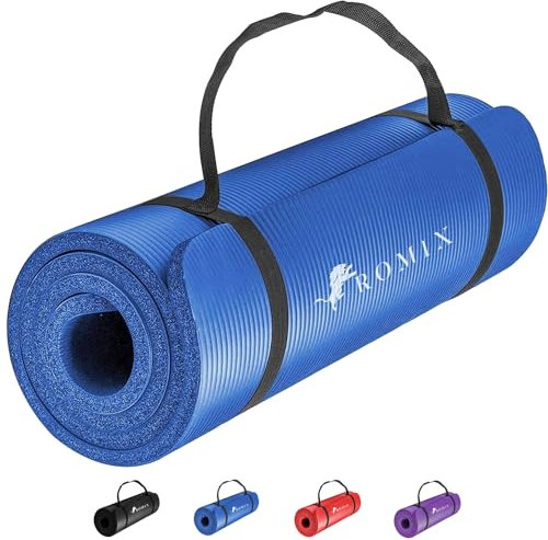 ROMIX Tappetino Yoga Antiscivolo, 10mm Extra-Spessa Yoga Mat, Schiuma di Memoria Stuoia di Fitness Esercizio per Uomini Donne, Casa, Professionale Palestra Allenamento Meditazione Pilates (Blu)