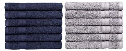 NatureMark Gästetücher – 12er Pack (30x50 cm), 100% Baumwolle, Oeko-Tex Zertifiziert, weich, saugfähig und pflegeleicht – Für Bad, Gäste & Spa – Silber/Navy