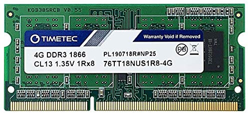 Timetec 4 GB DDR3L / DDR31866 MHz PC3L-14900 / PC3-14900 Non-ECC Unbuffered 1,35 V / 1,5 V CL13 1Rx8 Single Rank 204 Pin SODIMM Notebook PC Memoria RAM