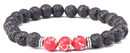Kim Johanson Perlenarmband *Chakra* aus Onyx Stein mit Jaspis Perle I Partner Armband I Energiearmband I Freundschaftsarmband in Schwarz I Geschenk für Paare inkl. Beutel (3 x Rot Jaspis)