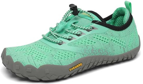SAGUARO Kinder Barfußschuhe Traillaufschuhe Jungen Mädchen Trainingsschuhe Zehenschuhe Atmungsaktiv rutschfest Walkingschuhe Laufschuhe Schnell Trocknend Badeschuhe, Grün 34 EU